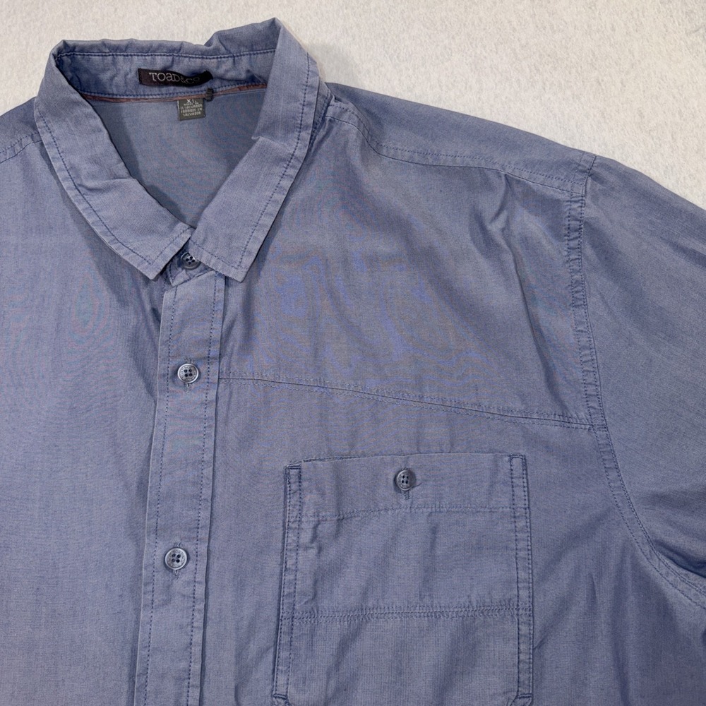 Toad &‎ Co Shirt Mens XL Blue Short Sleeve Casual Button Front Outdoors Hiking